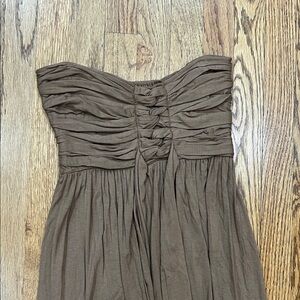 fab'rik Strapless Ruched Bodice Maxi Dress in Brown